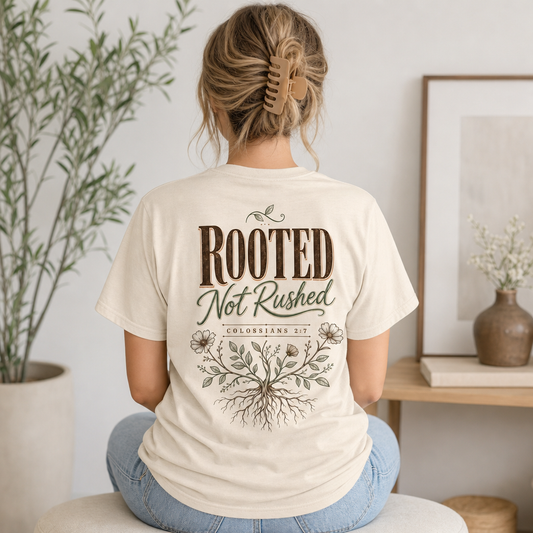 ROOTED NOT RUSHED - COLOSSIANS 2:7 TEE