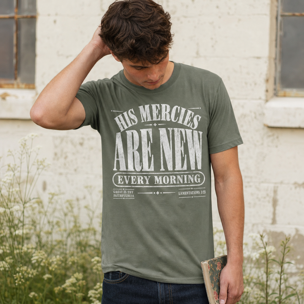HIS MERCIES ARE NEW EVERY MORNING TEE- LAMENTATIONS 3:23