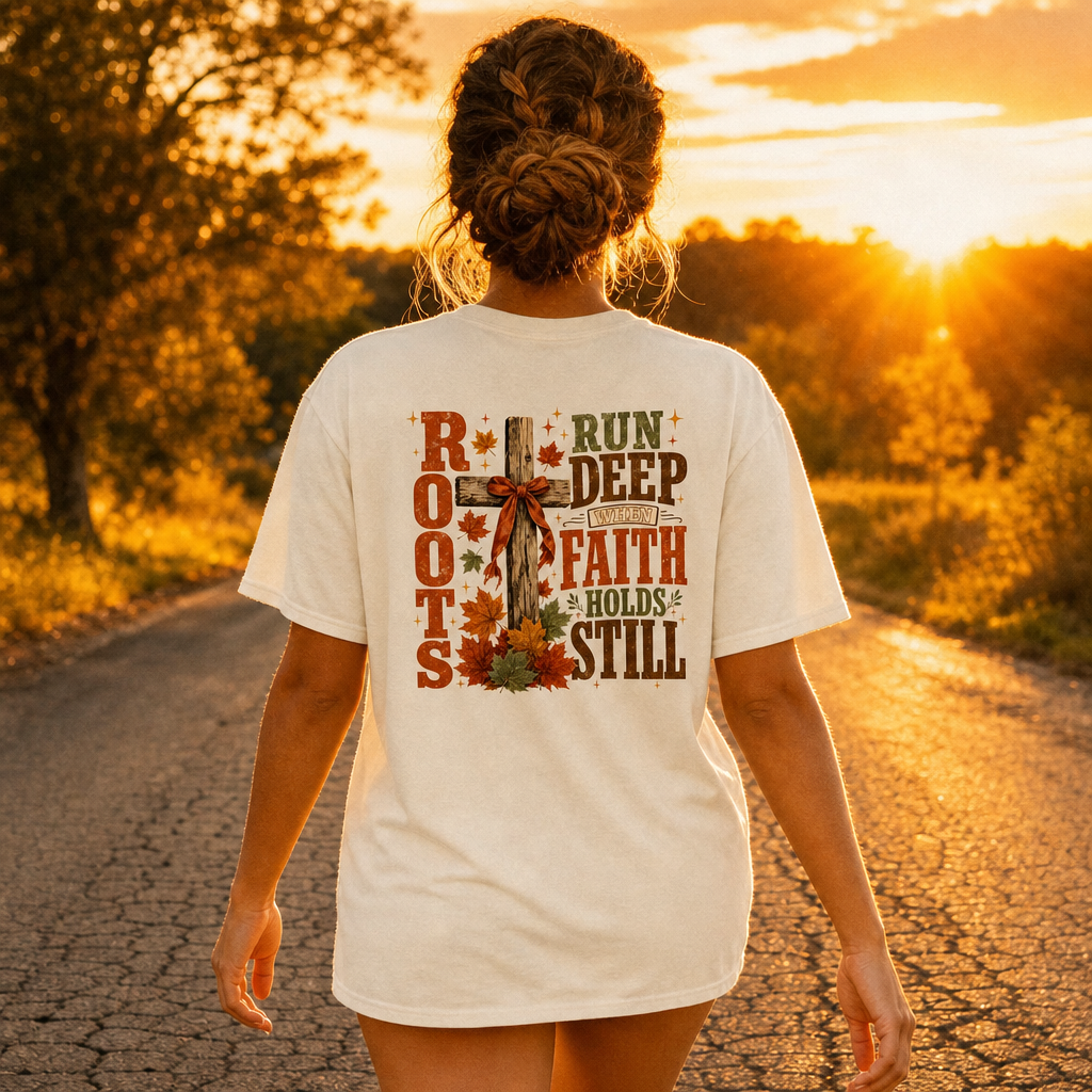 ROOTS RUN DEEP WHEN FAITH HOLDS STILL TEE