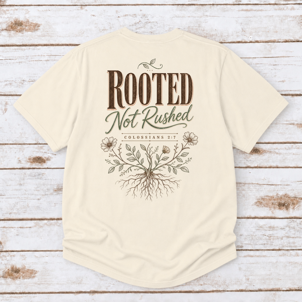 ROOTED NOT RUSHED - COLOSSIANS 2:7 TEE