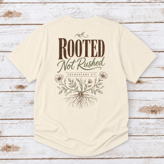 ROOTED NOT RUSHED - COLOSSIANS 2:7 TEE