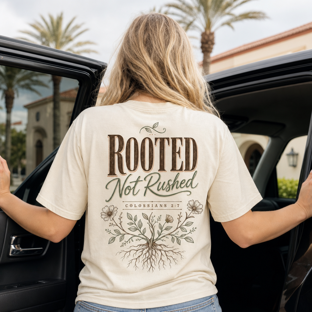 ROOTED NOT RUSHED - COLOSSIANS 2:7 TEE